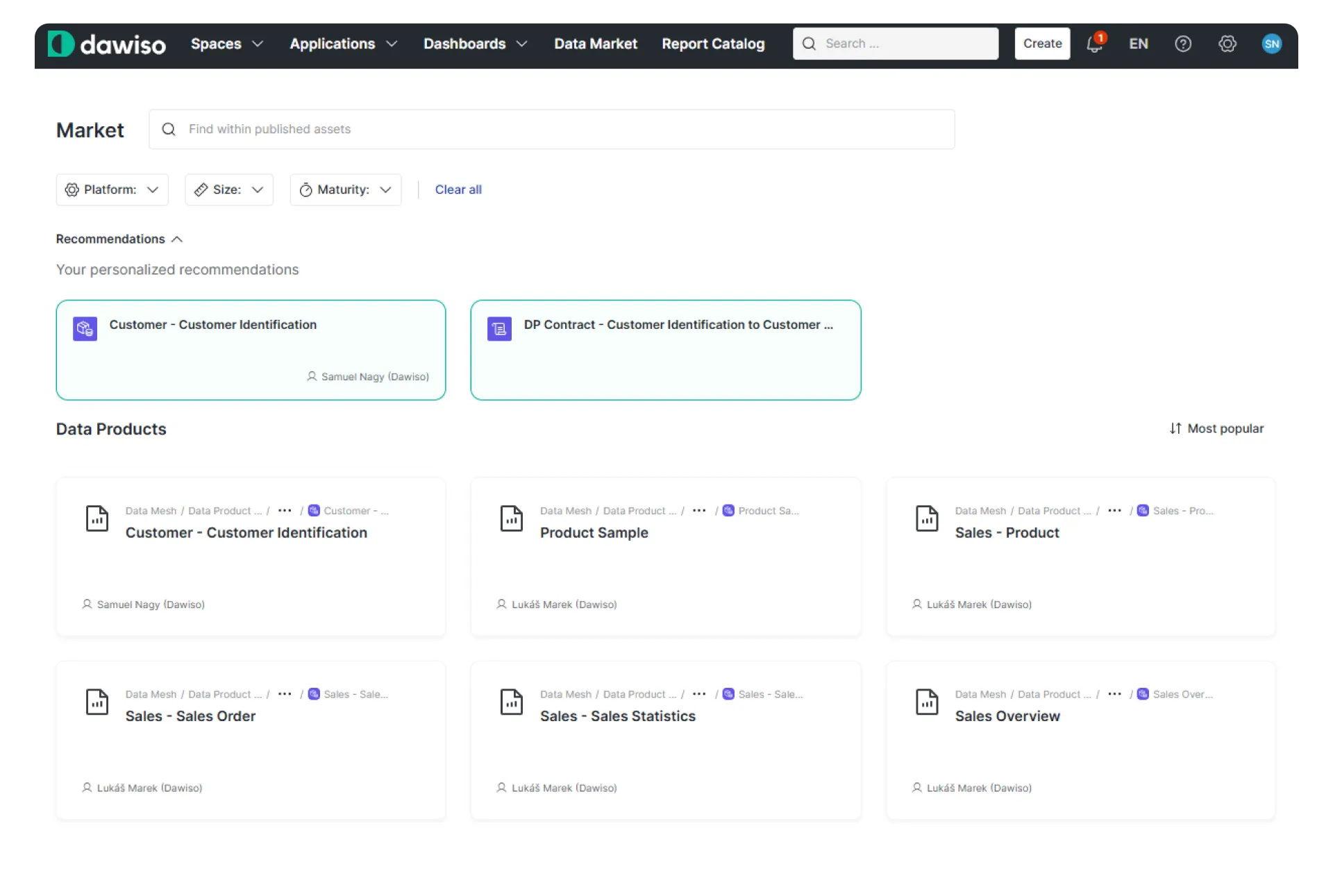 Dawiso Data Products marketplace