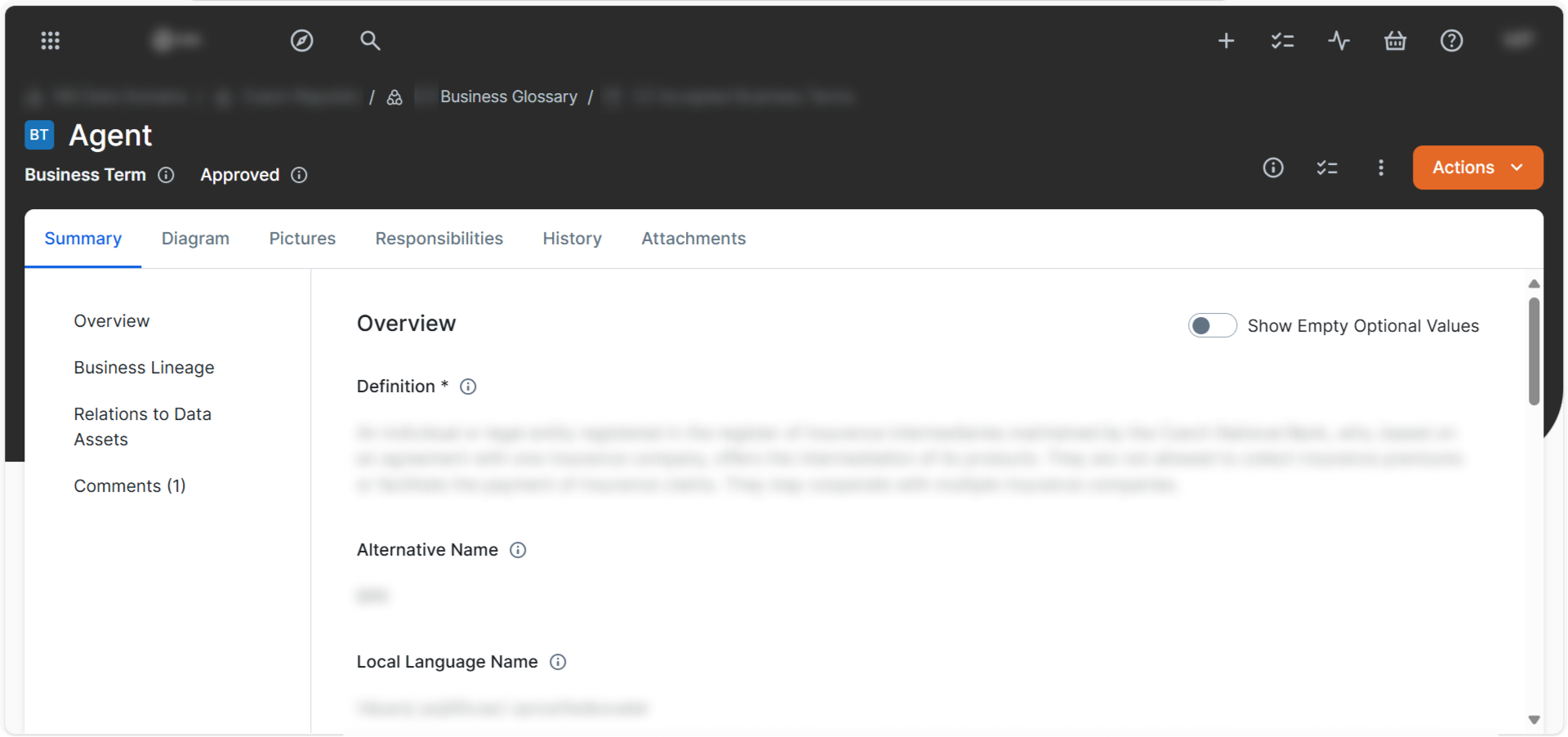 Collibra Business Glossary, term overview